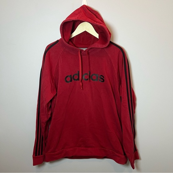 Adidas 3-stripes Hoodie Men’s XL Burgundy Red Pullover Sweatshirt Spell Out Logo - Picture 1 of 6